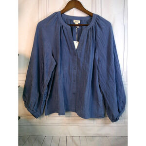 a.n.a. Blue Crinkled Polyester Long Sleeve Top Blouse-XLarge NWT/RTL $44